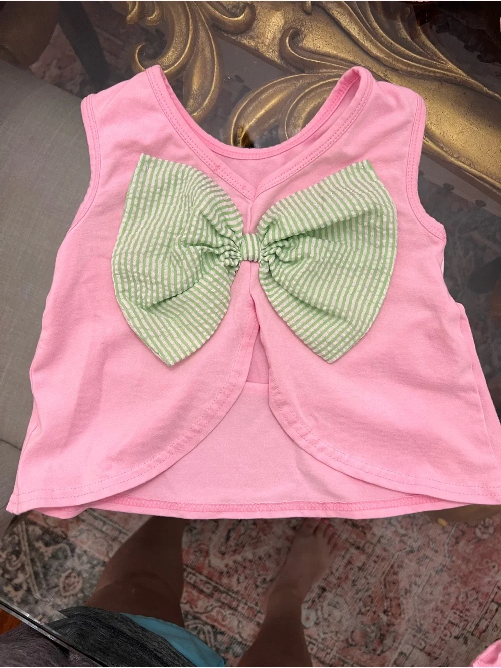 St.Patrick’s Day Pink Tank Top & Green-Striped Ruffle Shorts Set
